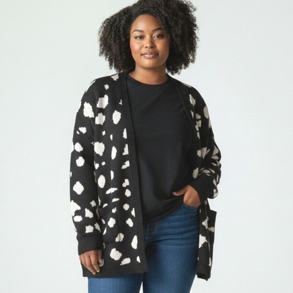 ZESICA Black White Open Front Cardigan NWT Cozy Knit Oversized Sweater XXL